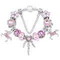 DIY horse charm bracelet with pink crystals and heart dreamcatcher in silver finish - 16cm / Pink Purple Style (Z-002)