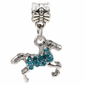 Silver horse charm bead with blue rhinestones for DIY charm bracelets and jewelry - Standard Spec / Blue Crystal Pony (015)