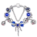 Fantasy unicorn charm bracelet with royal blue crystals and star beads on snake chain - 16cm / Royal Blue Style (Z-003)