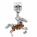 Silver horse charm bead with orange rhinestones and bow accent for DIY bracelets - Standard Spec / Amber Crystal Horse (016)