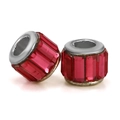Red crystal glass cylinder beads with silver metal caps for DIY bracelet jewelry - Red
