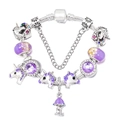 Pulsera estilo Pandora con dijes de unicornio púrpura y cuentas de cristal lila - Estilo Púrpura de Ensueño (Z-007)
