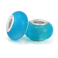 Blue glass beads with silver metal core for DIY charm bracelets on white background - Blue