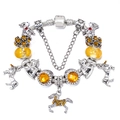 Pulsera de cadena de serpiente plateada con cuentas de cristal amarillo y dijes de caballo - Estilo Amarillo Brillante (Z-009)