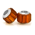 Set of 2 amber multifaceted glass large hole beads with silver metal core insert - Orange