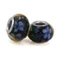 DIY large hole glass beads with light blue floral patterns for charm bracelets - Light Blue Floral Pattern (001)
