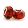 Red glass large hole charm beads with black butterfly pattern for DIY bracelets - Red And Black Butterfly Pattern (009)