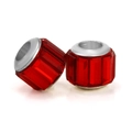 Dark red faceted glass large hole beads with silver metal core for DIY bracelets - Red