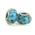DIY blue glass charm beads with black butterfly pattern and silver core inserts - Lake Blue Butterfly Pattern (007)