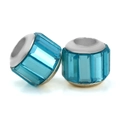 Set of two sea blue faceted glass charm beads with silver metal core for DIY bracelets - Lake Blue