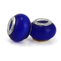 DIY deep blue cat eye glass charm bead with S925 silver core for charm bracelets - Dark Blue