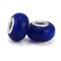 Pair of deep blue cat eye glass charms with S925 sterling silver cores for DIY bracelets - Sapphire Blue