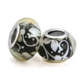DIY Pandora style glass beads with black and white floral pattern and silver core - Black And White Pattern (003)
