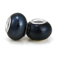 DIY charm bead in deep navy blue cat eye stone with silver metal core for bracelets - Black Blue