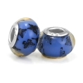 Blue glass charm beads with black butterfly prints and S925 silver core for DIY bracelets - Bright Blue Black Butterfly Pattern (011)
