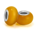 Pair of orange cat eye glass large hole beads for DIY charm bracelets and jewelry - Yellow