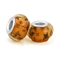 Amber glass large hole beads with black butterfly patterns for DIY charm bracelets - Amber Butterfly Pattern (012)