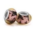 Pink and yellow glass charms with butterfly prints and silver core for DIY bracelets - Pink And Yellow Butterfly Pattern (013)