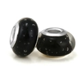 Black glass charm beads with white dots and silver metal core for DIY bracelets - Black Translucent Polka Dot Style (002)