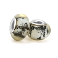 DIY large hole glass beads with black butterfly pattern and silver core for bracelets - White Black Butterfly Pattern (014)