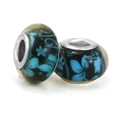 DIY charm bead in deep blue with turquoise floral patterns and silver metal core - Dark Lake Blue Floral Texture (016)