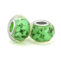 Vibrant emerald green large hole glass beads with black butterfly print and metal core - Emerald Green Black Butterfly Print (015)