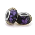 Faceted glass charm beads with purple floral patterns and silver cores for bracelets - Purple Faceted Floral Pattern (023)