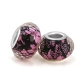 DIY glass beads for bracelets featuring pink cherry blossom pattern and silver metal cores - Black Pink Sakura Faceted (024)