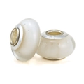 Cuentas de vidrio blanco translúcido con núcleo de plata S925 para pulseras DIY - Estilo Puntos Jade Blanco (010)