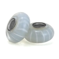 Set of two translucent white spiral glass charm beads with silver metal core for DIY bracelets - Milky White 3D Spiral Pattern (008)