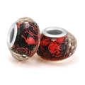 DIY large hole glass beads with red and black floral patterns for charm bracelets - Red Black Faceted Floral Pattern (018)