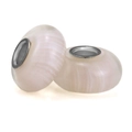 Pair of light pink translucent glass beads with silk texture and silver metal core for DIY - Light Pink Translucent Silk Pattern (009)