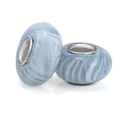 Sky blue and white marbled glass large hole bead with silver metal core for DIY bracelets - Sky Blue White Quicksand Pattern (010)