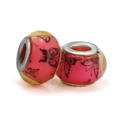 Pink and yellow glass beads with butterfly patterns and metal core for DIY bracelets - Pink And Yellow Butterfly Pattern (008)