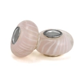 Light pink glass beads with white wave texture and silver metal core for DIY bracelets - Pink White Swirl Texture (012)