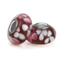 Deep reddish brown glass beads with pink flower patterns and metal inner core - Dark Red Brown Pink White Petal (015)