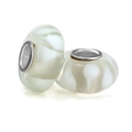 DIY charm bead featuring white and translucent grey swirled glass with metal core - White Gray Quicksand Wave (016)