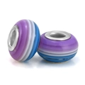 Rainbow striped resin large hole beads with S925 silver core for DIY bracelet making - Purple Gradient Striped (001)