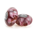 Pink and brown marble texture glass charm bead with silver core for DIY jewelry - Pink White Dark Brown Marble (017)