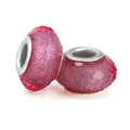 Faceted rose red resin charm beads with silver metal core for DIY bracelets - Standard Spec / Rose Red Glitter Style (001)