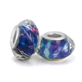 Set of two faceted resin large hole beads with vibrant rainbow nebula stripe patterns - Nebula Blue (020)