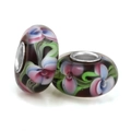 Floral glass charms with metal cores for DIY bracelets featuring pink and blue patterns - Pink Blue Green Interwoven Floral (019)