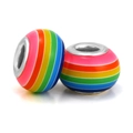 Rainbow striped resin large hole beads with silver metal core for DIY bracelets - Rainbow Striped (002)