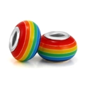 Rainbow striped resin large hole beads with silver metal core for DIY bracelets - Red Green Rainbow (003)