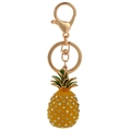 Llavero de piña con pedrería amarilla brillante, cierre de mosquetón dorado y hojas verdes - Amarillo
