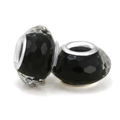 Pair of black faceted resin beads with silver metal cores for DIY jewelry bracelets - Standard Spec / Black Faceted Style (020)