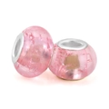 Pink resin large hole beads with ice crack texture and silver core for DIY jewelry - Pink Ice Crackle (004)