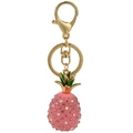 Llavero de piña con cristales rosa brillantes, cierre dorado y hojas verdes de moda - Rosa
