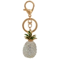 Elegante llavero de piña dorada con esmalte blanco y pedrería brillante verde - Blanco