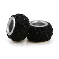 Set de 2 cuentas con pavé de cristales negros y núcleo de plata para pulseras DIY - Negro